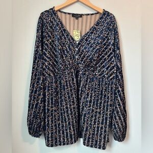 Suzanne Betro Blue and Gold Velvet Long Sleeve Shirt